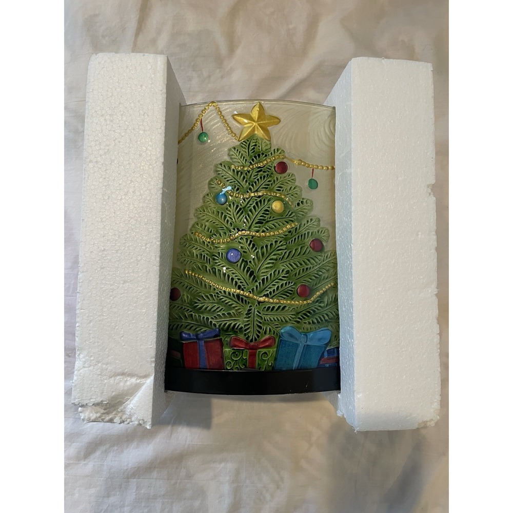 Christmas Tree Glass Infused‎ Lighted Hand Painted Window Holiday Decor QVC Plug - Picture 6 of 6
